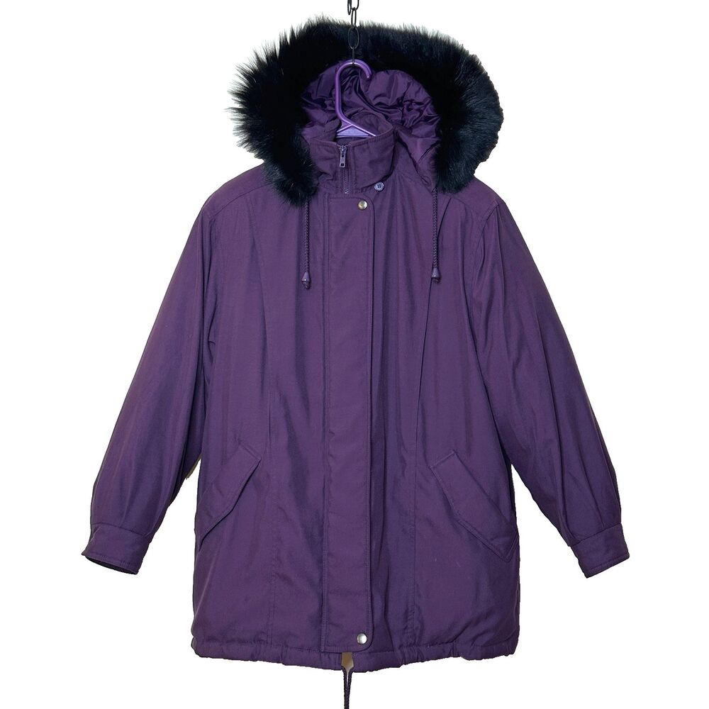 Bromley Sport Purple Down Fur Trim Removable Hooded Puffer Coat Jacket Women's S